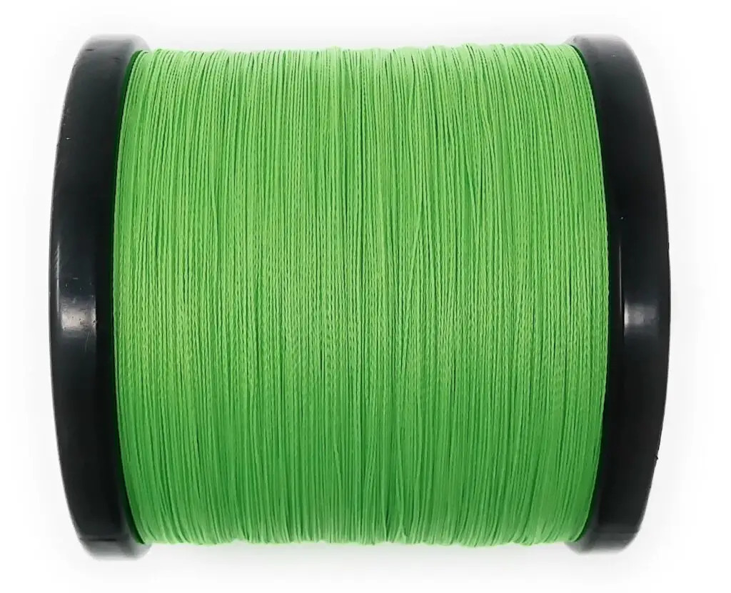A bright green colored braided line for bass fishing