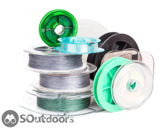 Different round spools with fishing line