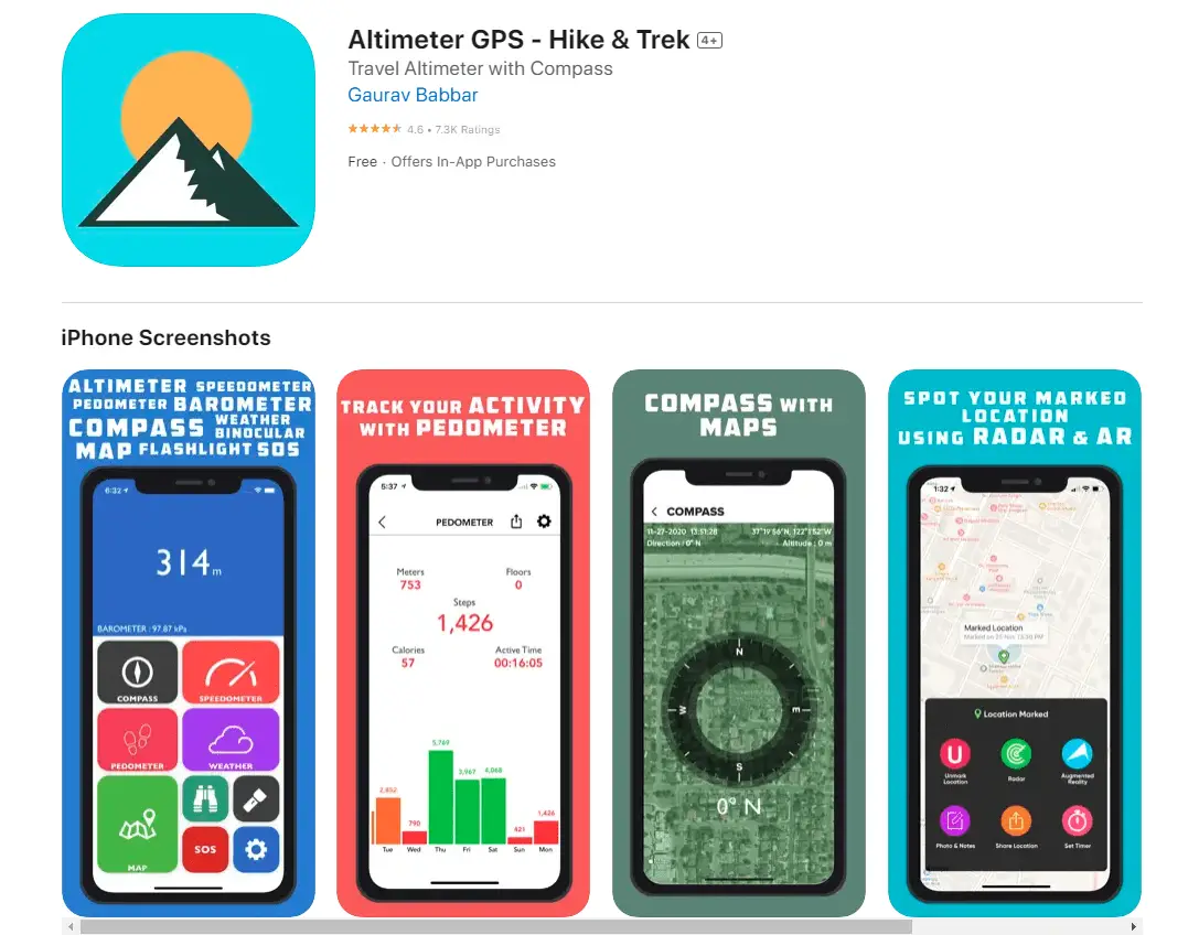 Altimeter GPS app info page on app store
