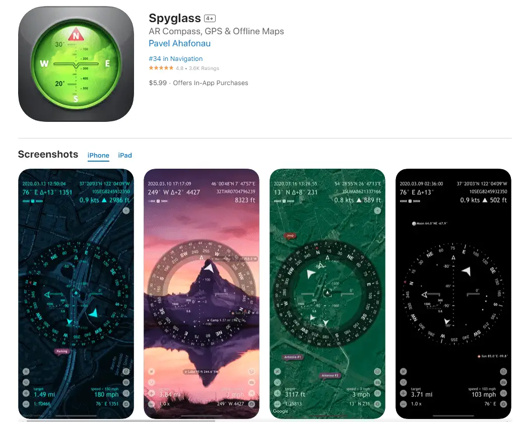 Spyglass compass app for iPhone