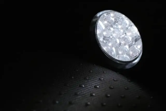 Visible LED lights of a turned on flashlight